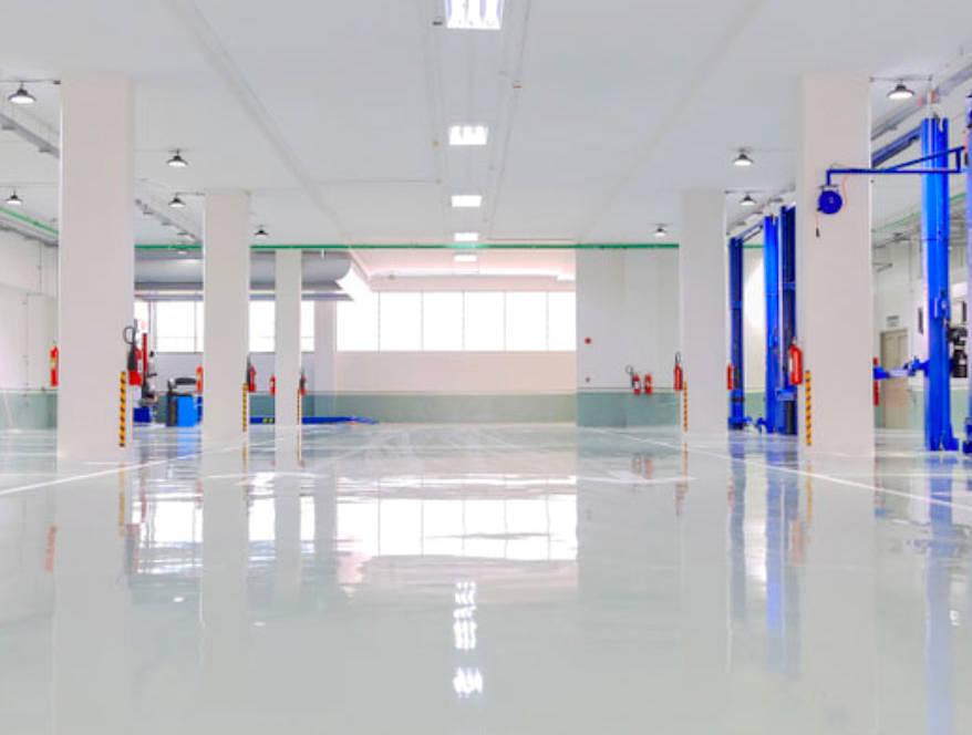 industrial factory with high gloss white epoxy flooring for clean factory specifications
